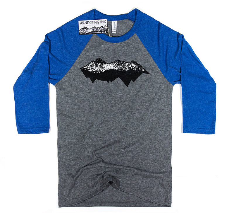 Mountain Range 3/4 Sleeve Baseball Tee, Men's Long Sleeved Tees, Wandering Ink, Mens Mountain TShirt