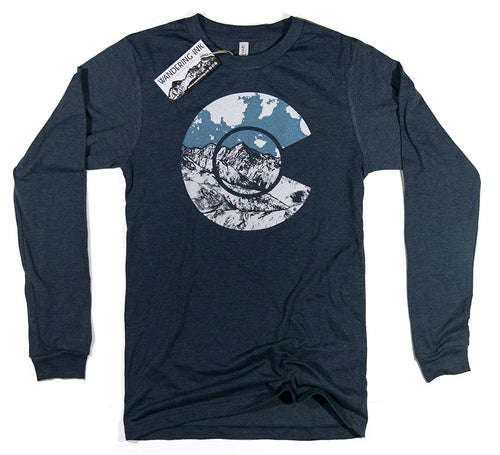 Colorado Long Sleeved Tee - Heather Navy, Men's Long Sleeved Tees - Wandering Ink