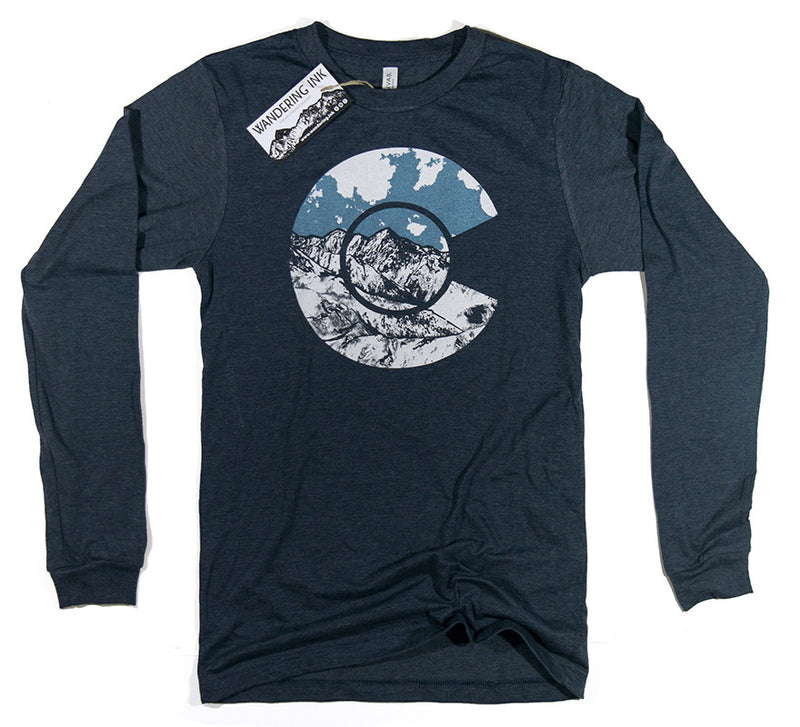 Colorado Long Sleeved Tee - Heather Navy, Men's Long Sleeved Tees - Wandering Ink